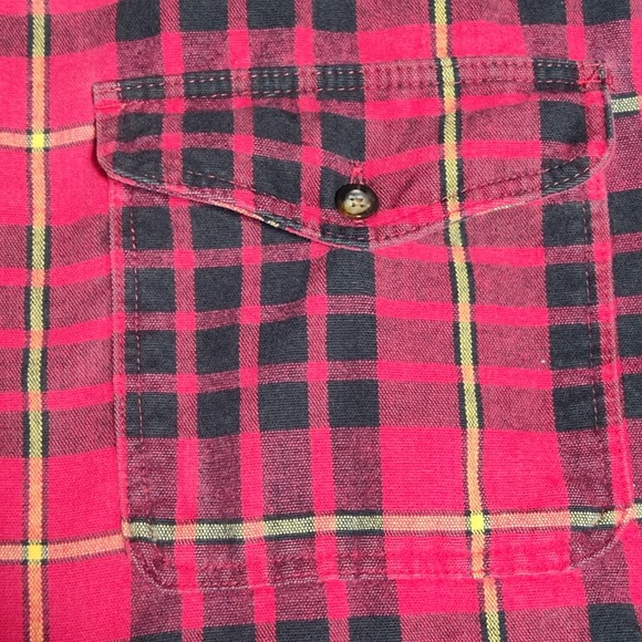 VTG EDDIE BAUER LEGENDS Men Large Red Black Plaid Cotton Button Outdoor Shirt - Picture 10 of 16